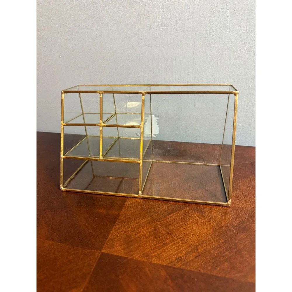 Vintage Gold Glass Makeup Organizer Vanity Storage Caddy Tiered 6Compartment